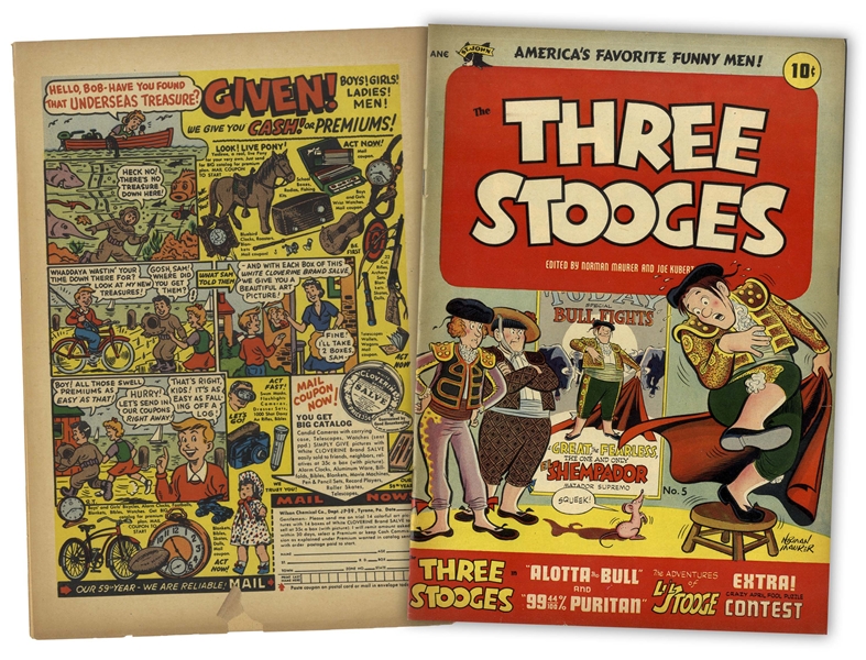 5 The Three Stooges Comic Books: (1) Sept. 1953 Vol. 1, No. 1; (2) March 1954 Vol. 1, No. 4; (3) June 1954 Vol. 1, No. 5; (4) Aug. 1954 Vol. 1, No. 6; (5) Oct. 1954 Vol. 1, No. 7 -- Very Good Plus